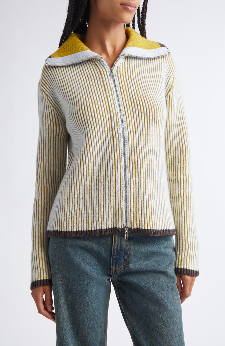 Eckhaus Latta Gender Inclusive Huddle Merino Wool Zip Cardigan, Main, color, Cockatiel