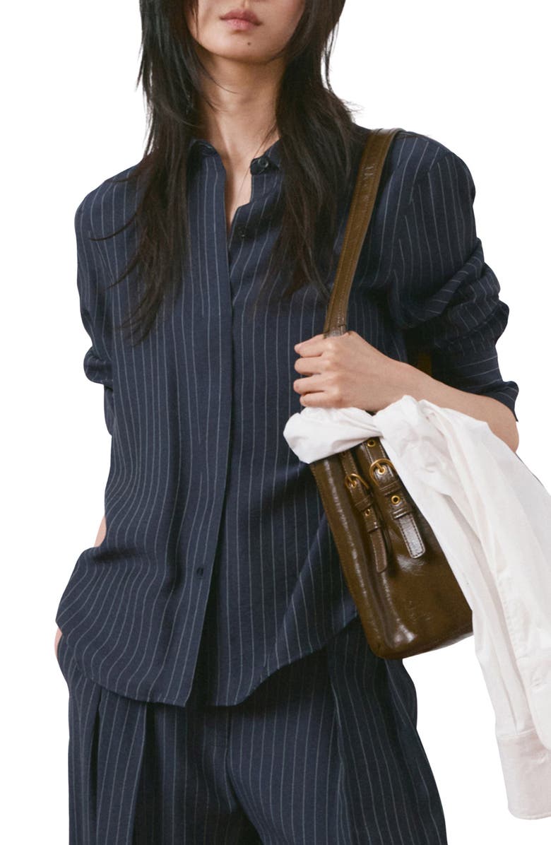 MANGO Pinstripe Button-Up Shirt, Main, color, 