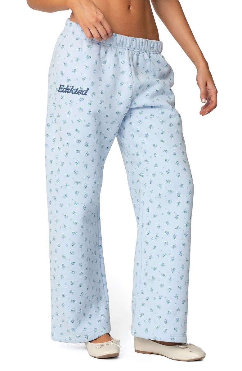 EDIKTED Flower Power Sweatpants, Main, color, Light-Blue