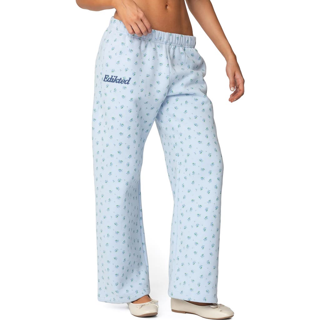Shop Edikted Flower Power Sweatpants In Light-blue