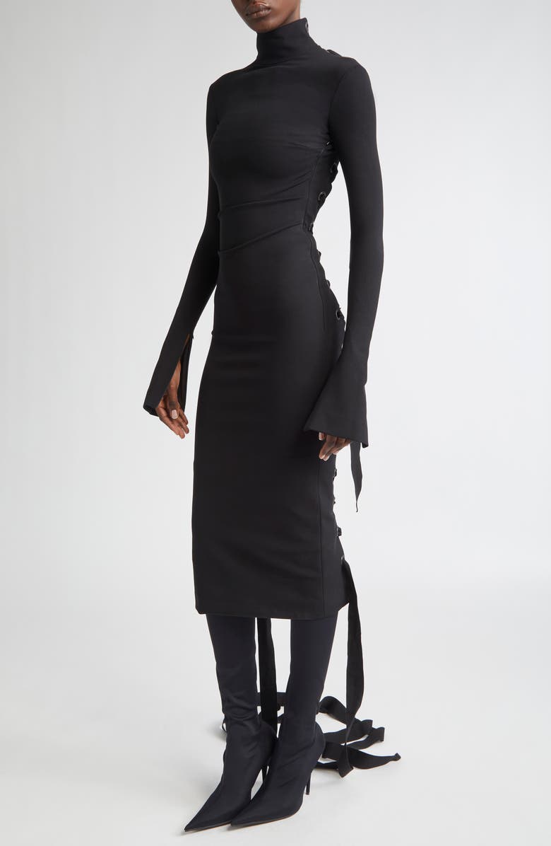 Balenciaga Lace-Up Back Long Sleeve Jersey Dress, Alternate, color, 