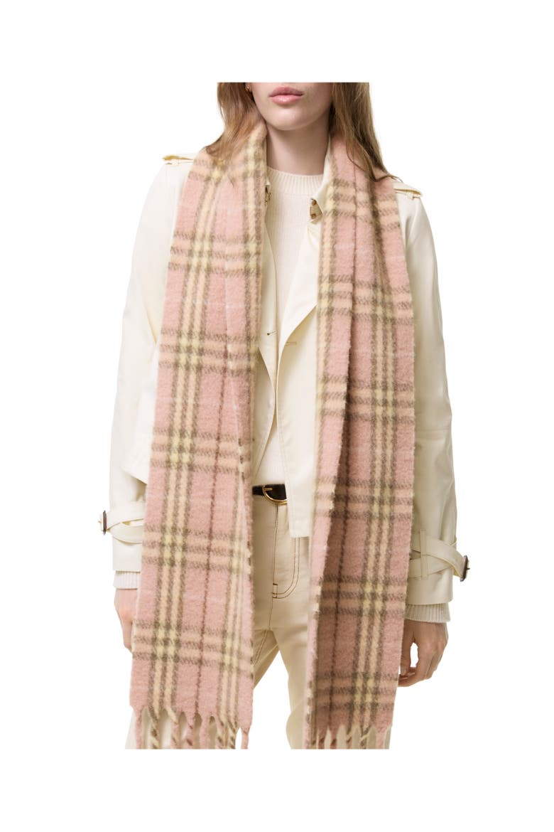 Narrow Check Alpaca Wool Blend Scarf, Alternate, color, Teacup pink