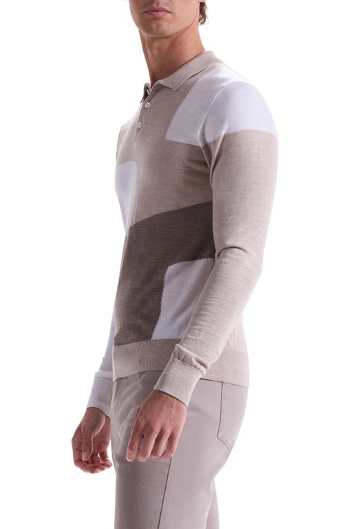 Bugatchi Colorblock Merino Wool Polo Sweater In Brown