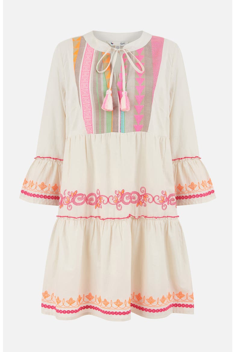 Embroidered Cotton Tunic Dress, Alternate, color, Beige