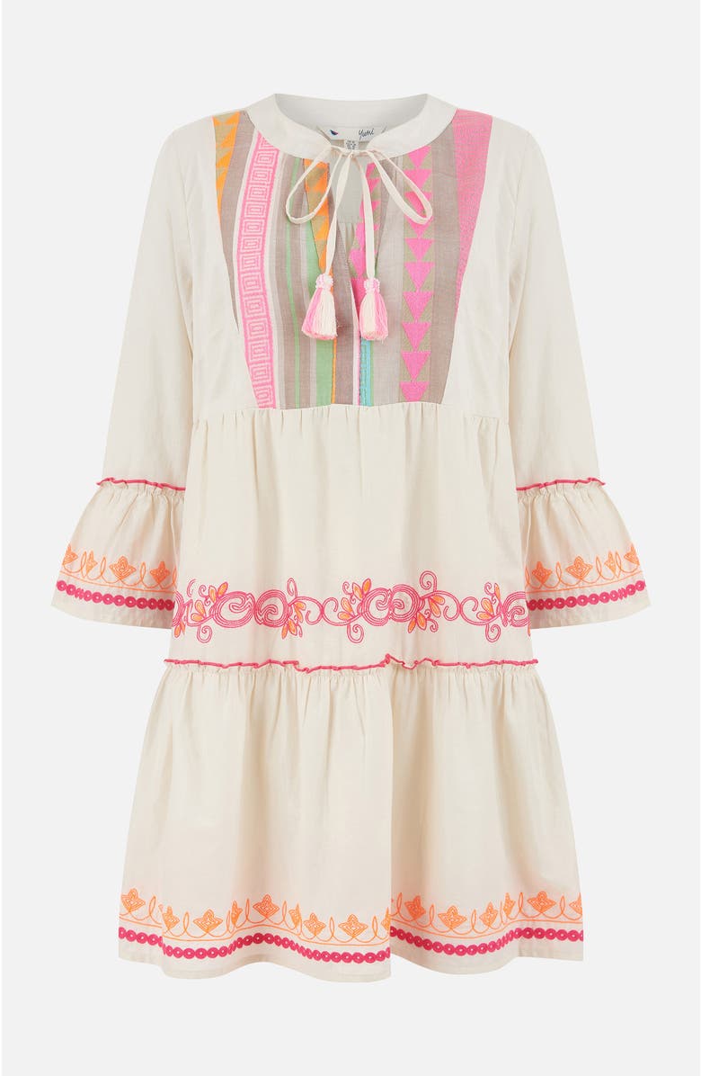 Yumi Embroidered Cotton Tunic Dress, Alternate, color, Beige