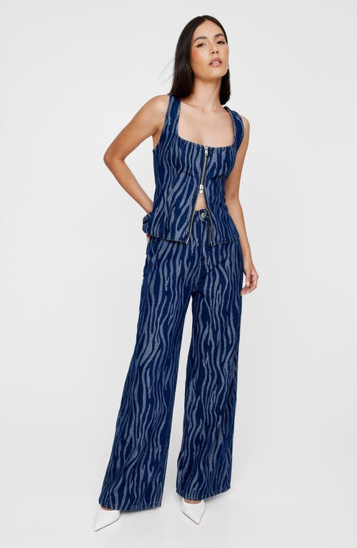 Nasty Gal Zebra Print Wide Leg Jeans In Dark Indigo