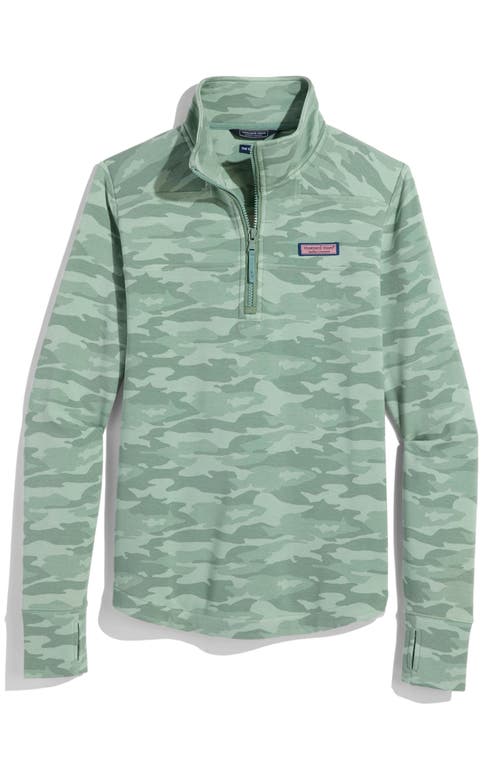 Vineyard Vines Leopard Dreamcloth® Relaxed Shep Quarter Zip Shirt In Green