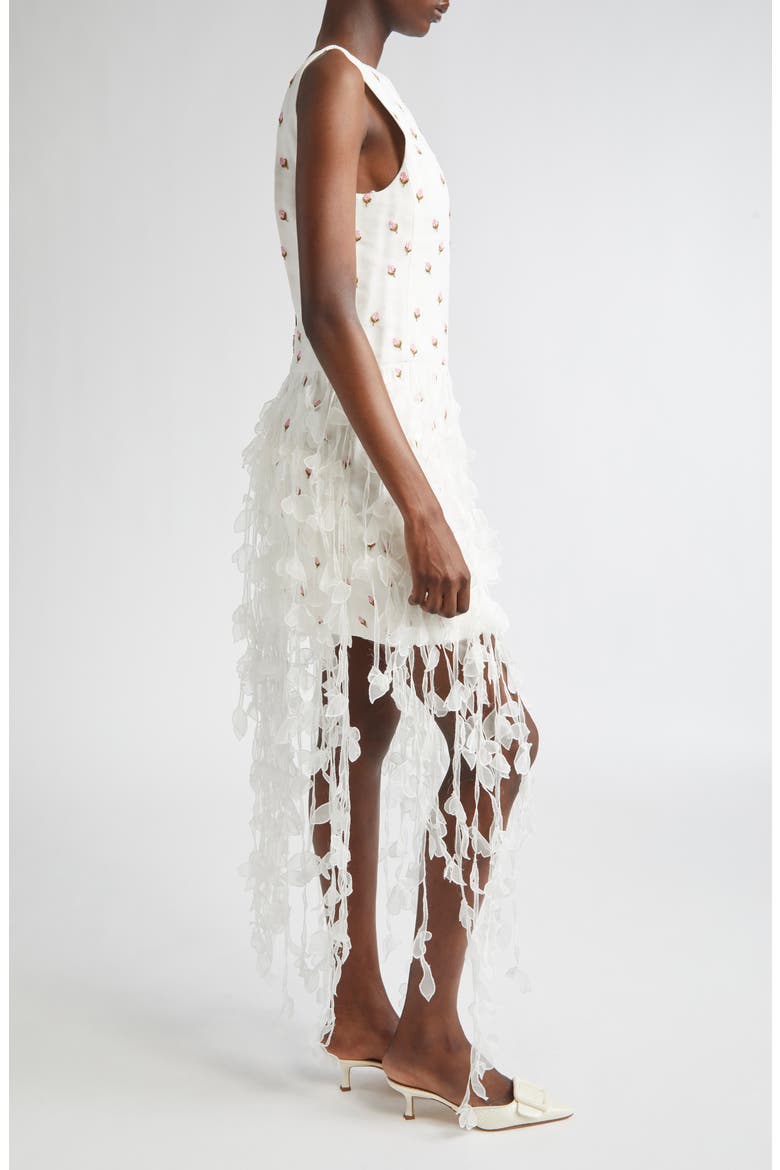 Rosebud Embroidered Fringe Hem Dress, Alternate, color, WHITE