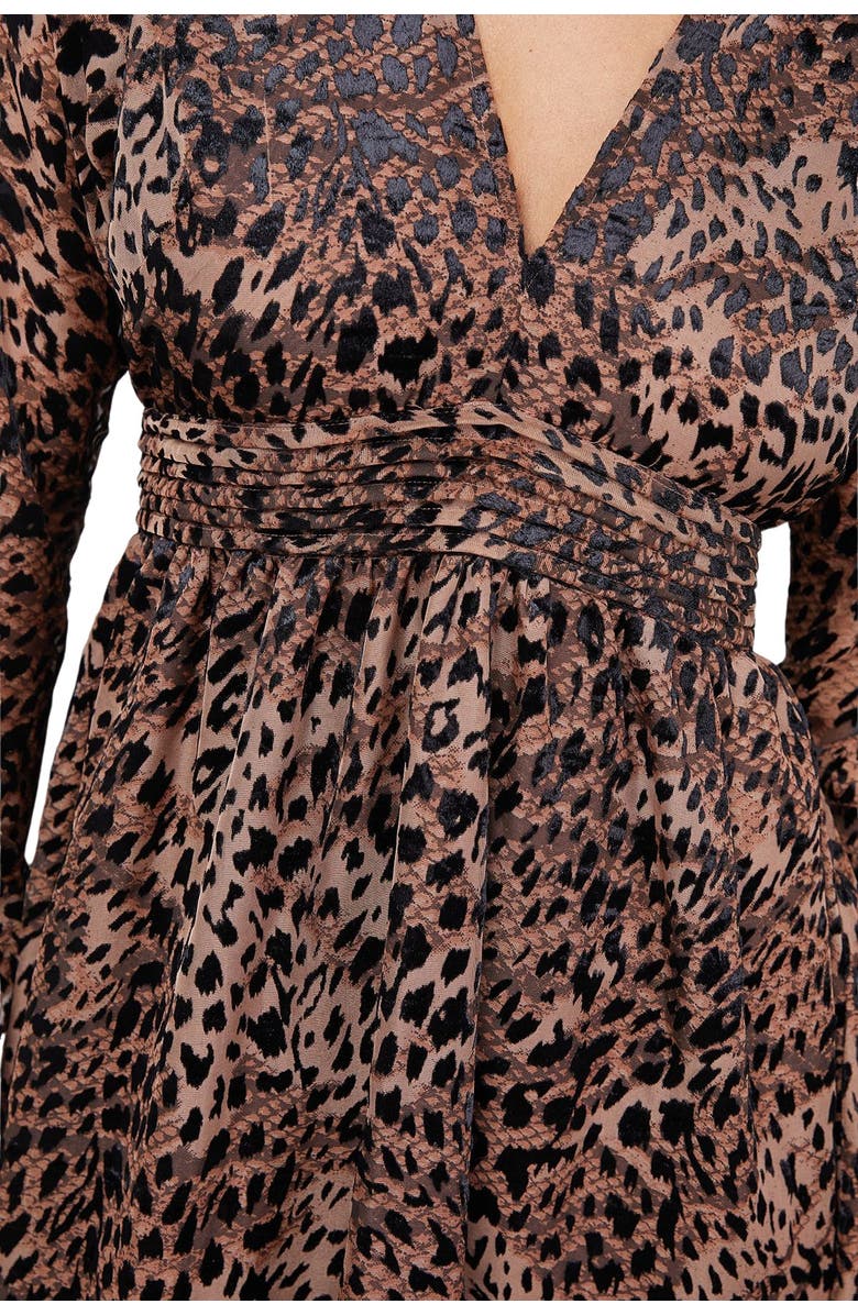 Warehouse Plunge Neck Waisted Midi Dress, Alternate, color, Animal