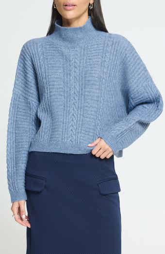Cropped Cable Knit Mock Neck Sweater
