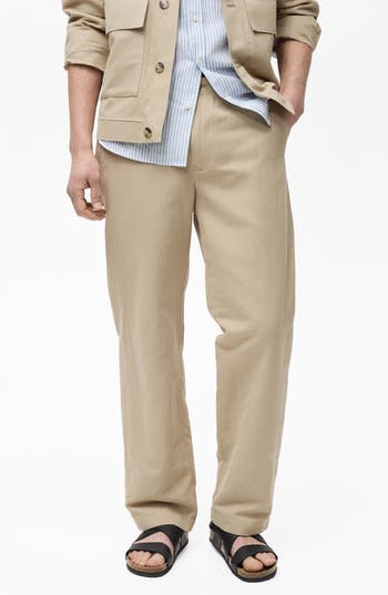Mango Classic Fit Cotton & Linen Blend Pants In Neutral