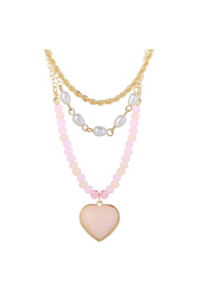 Heart Necklaces for Women 3-Piece Set Gold-Tone, Pink Beads, Main, color, Gold-Tone