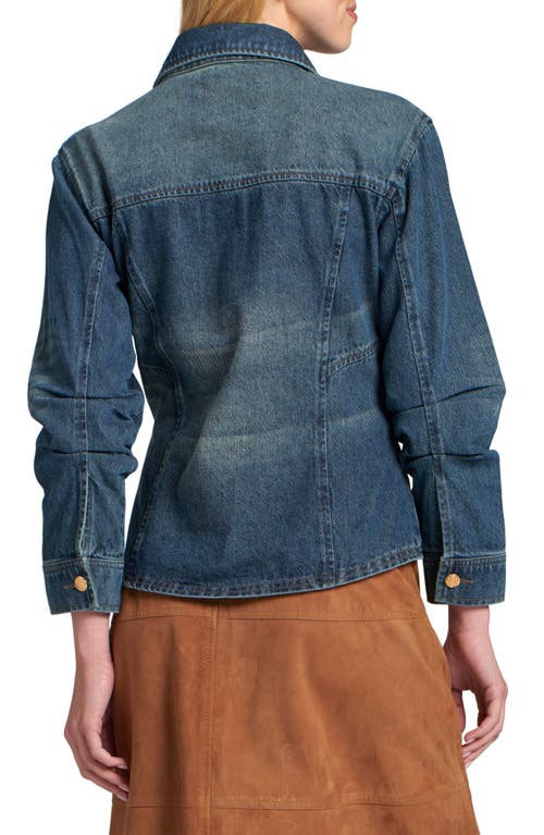 Apny Scrunch Sleeve Denim Jacket In Blue