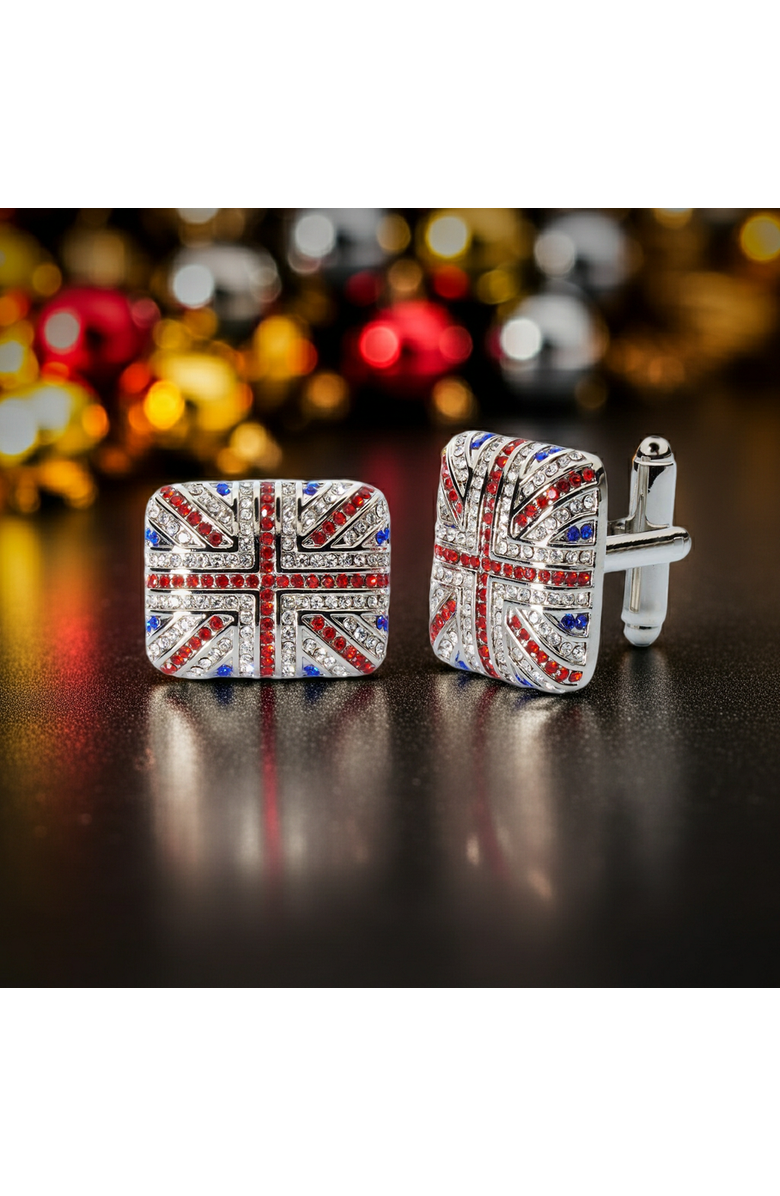 Prince of Scots Union Jack Crystal Cufflinks - British Flag Enamel & Crystal Accents, Alternate, color, British Flag Enamel