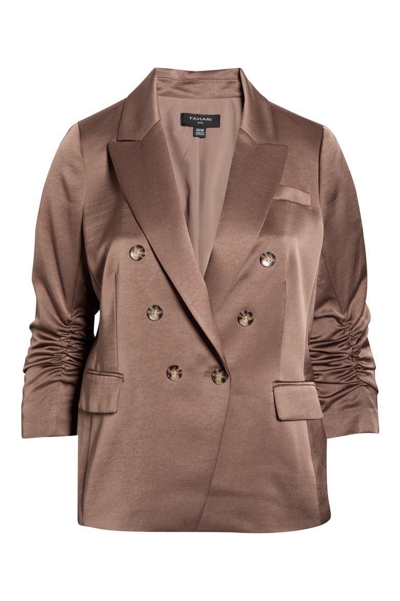 Double Breasted Satin Blazer, Alternate, color, MOCHA