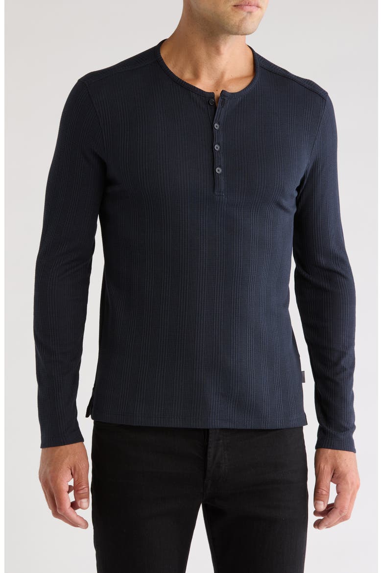 Waffle Stitch Long Sleeve Henley, Main, color, NAVY