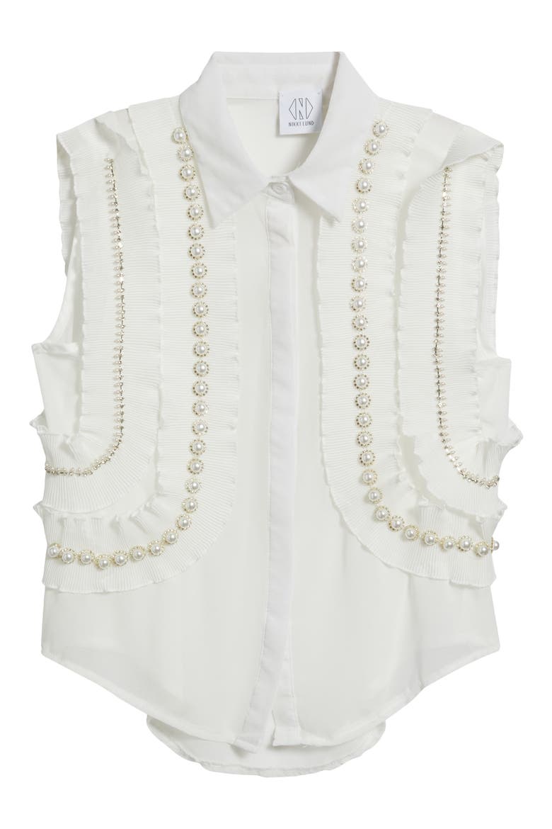 Maite Embellished Ruffle Sleeveless Shirt, Alternate, color, WHITE