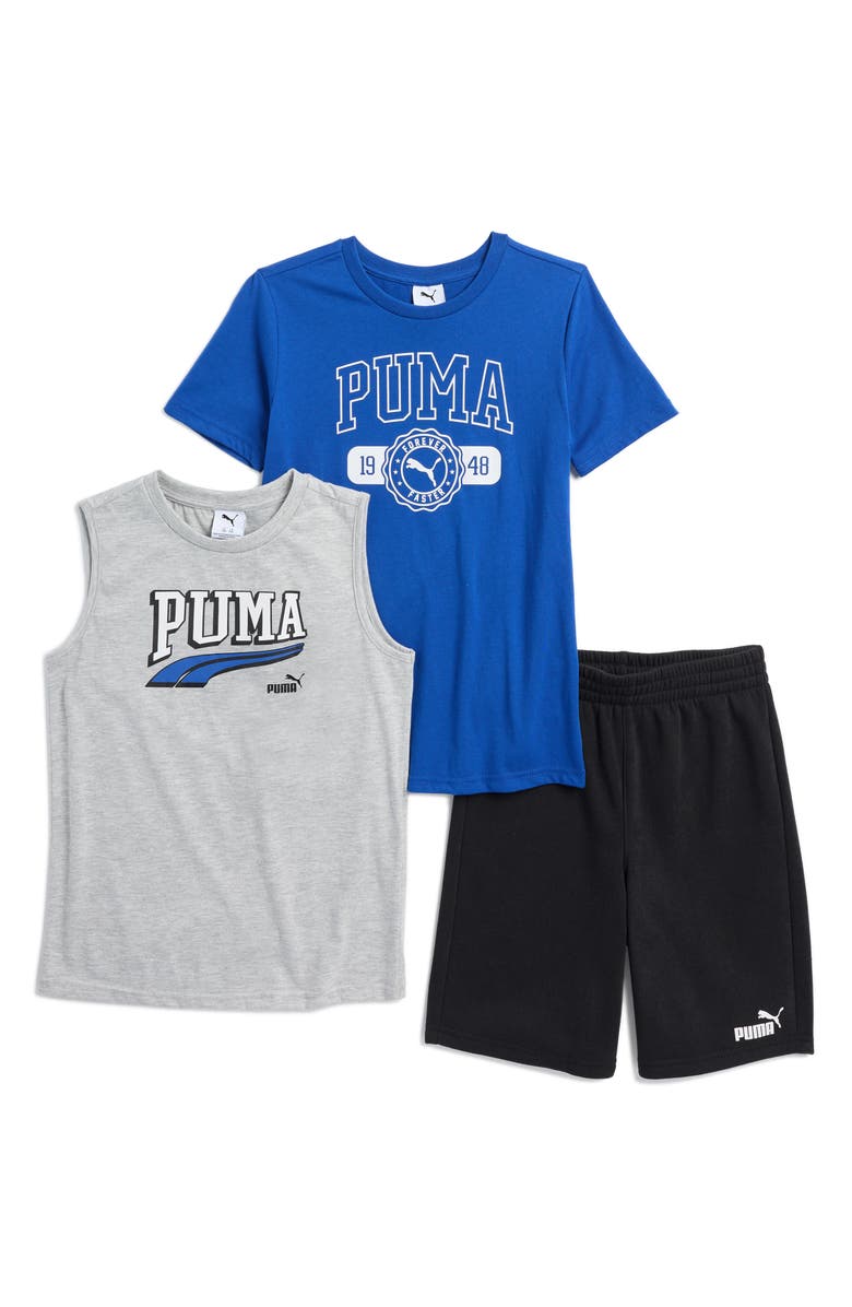 PUMA Kids' Logo Tank, Graphic T-Shirt & Shorts Set, Main, color, Grey/ Grey