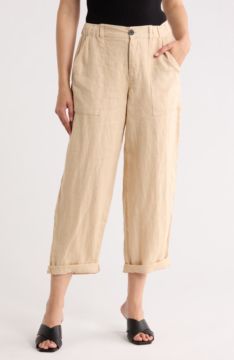 Sanctuary Cruiser Relaxed Straight Leg Linen Pants, Main, color, Sandstone Brown