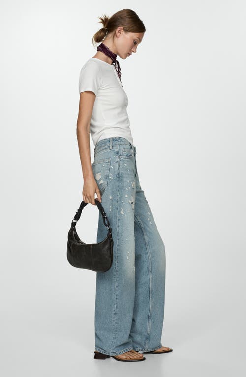 Mango Ripped Straight Leg Jeans In Blue