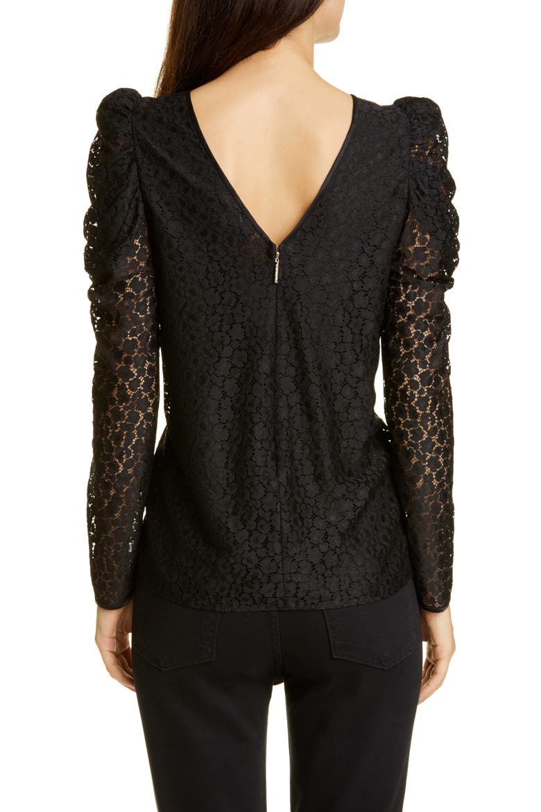 flora leopard lace puff long sleeve blouse, Alternate, color, BLACK