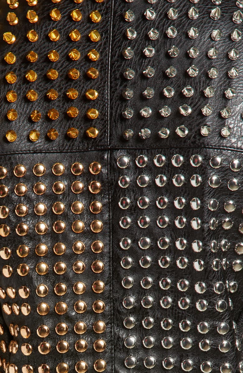 AZALEA WANG Studded Faux Leather Belted Moto Jacket, Alternate, color, Black