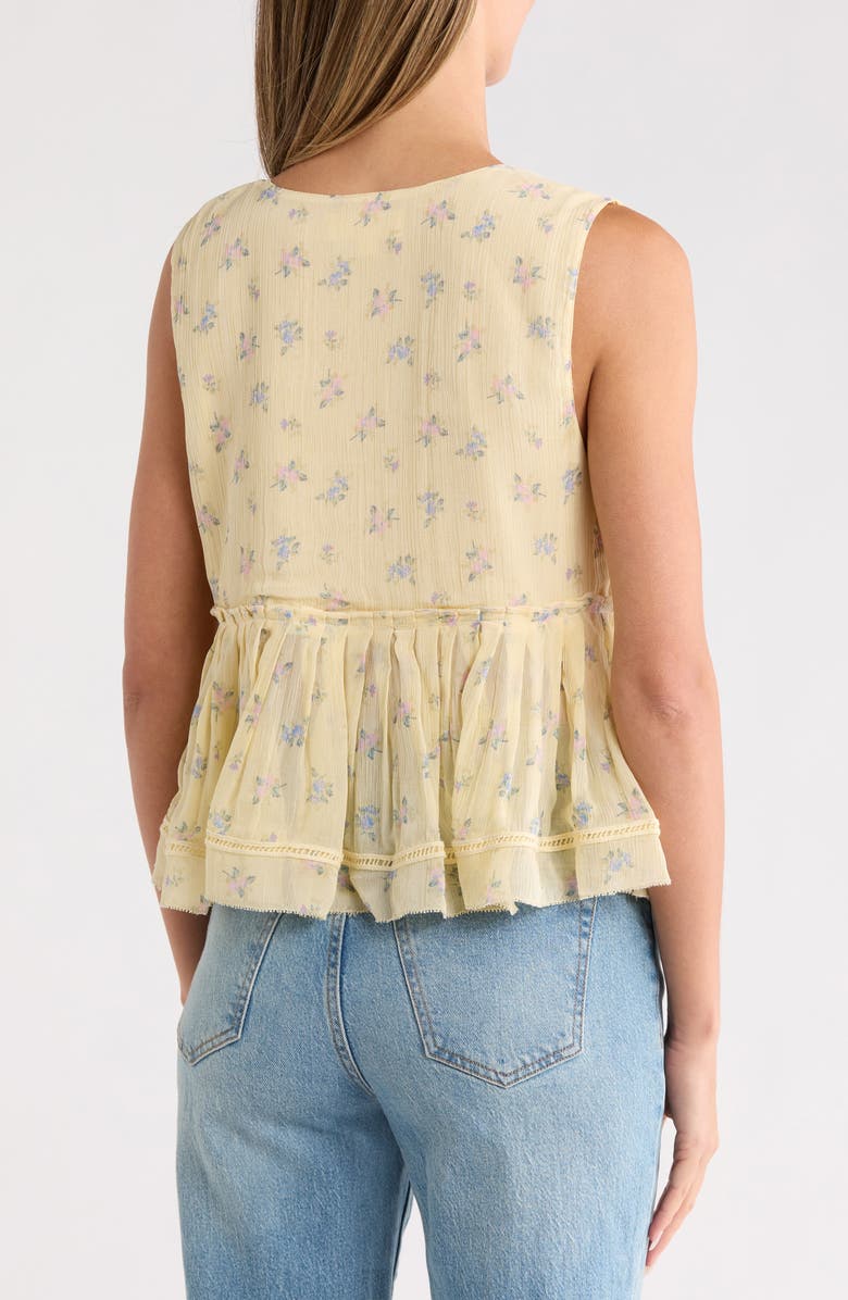 Lucky Brand Ruched V-Neck Ruffle Tank Top, Alternate, color, Cream Floral