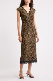 Nordstrom Lace Trim Leopard Print Midi Dress