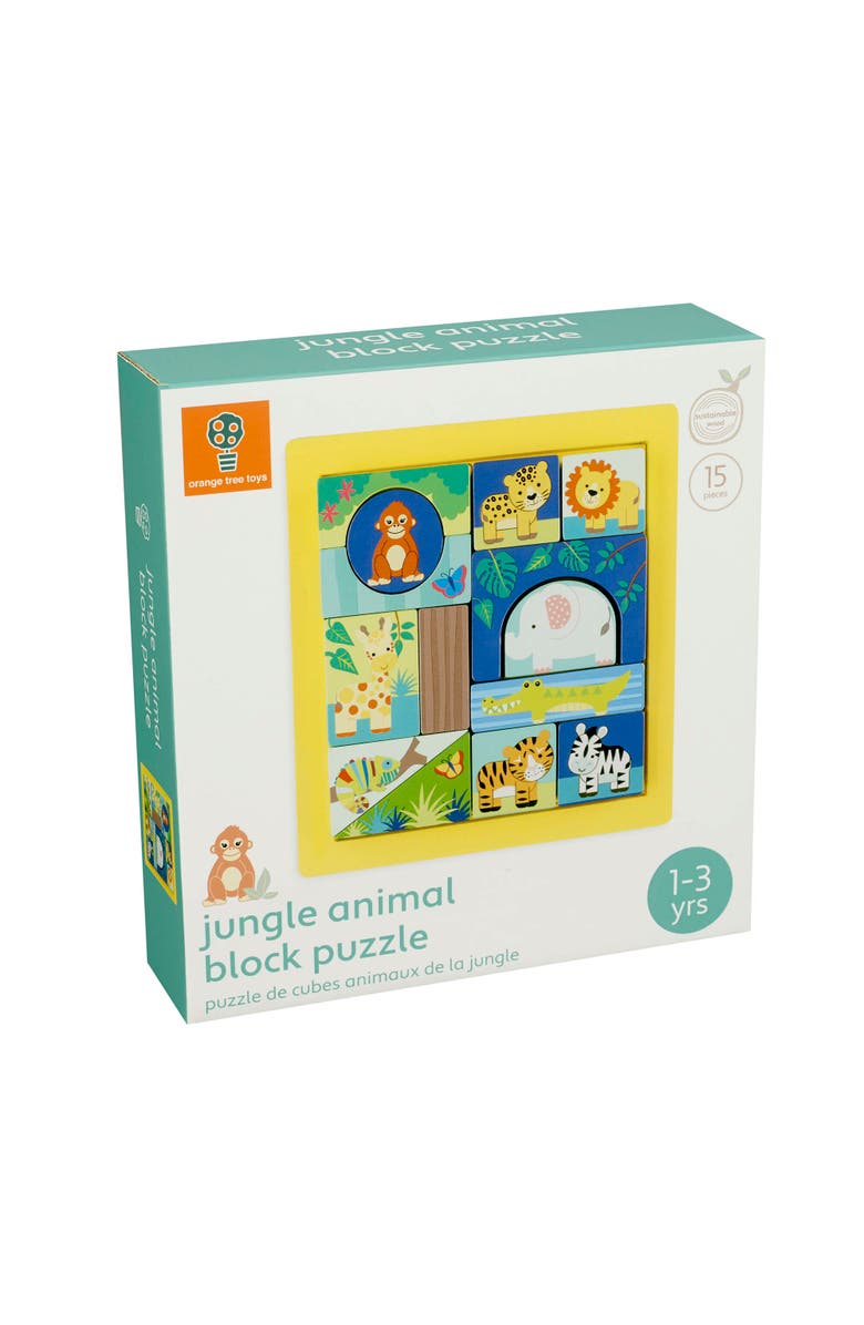 ORANGE TREE TOYS Jungle Animals Block Puzzle, Multicolor, 15 Piece, Kids Ages 1+, Alternate, color, Multicolored