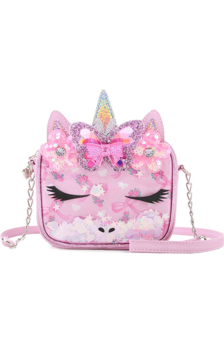 OMG Accessories Kids' Gwen Confetti Unicorn Crossbody Bag, Main, color, Petal