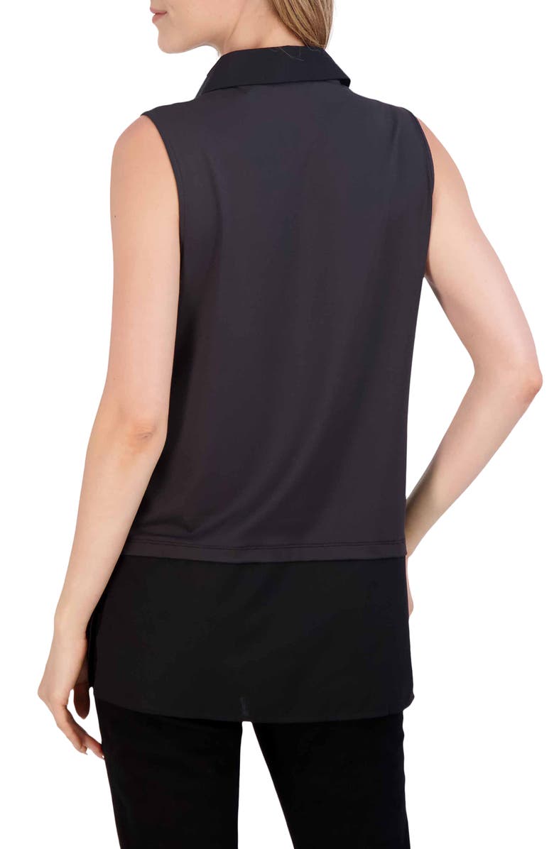 Foxcroft Sasha Mixed Media Sleeveless Layered Shirt, Alternate, color, Black