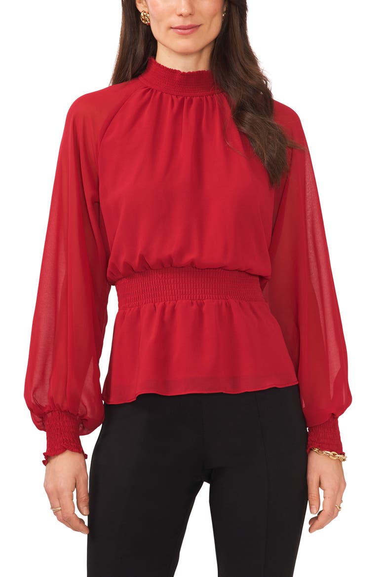 Smock Waist Peplum Chiffon Blouse, Main, color, VIOLET DAHLIA