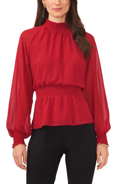 Smock Waist Peplum Chiffon Blouse