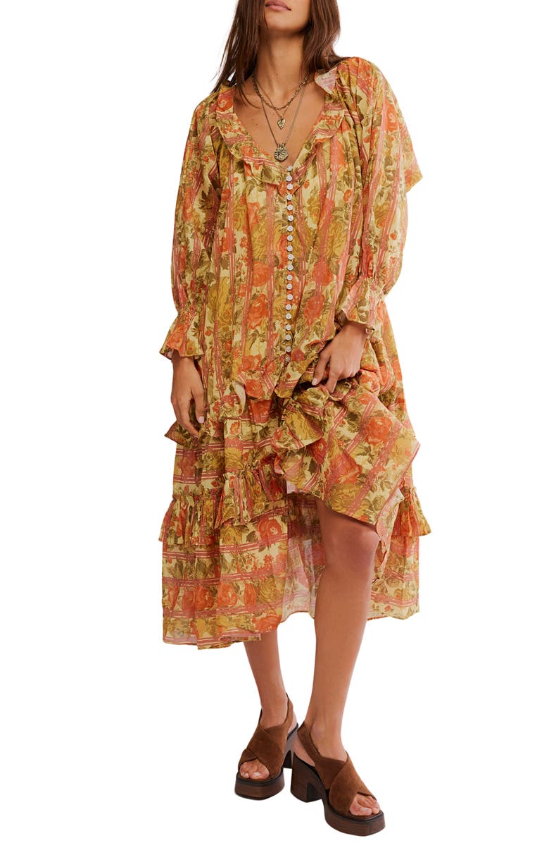 Free People Garden Wonders Long Sleeve Cotton Maxi Dress, Main, color, Retro Combo