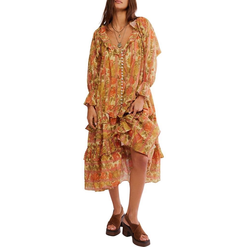 Free People Garden Wonders Long Sleeve Cotton Maxi Dress In Multi