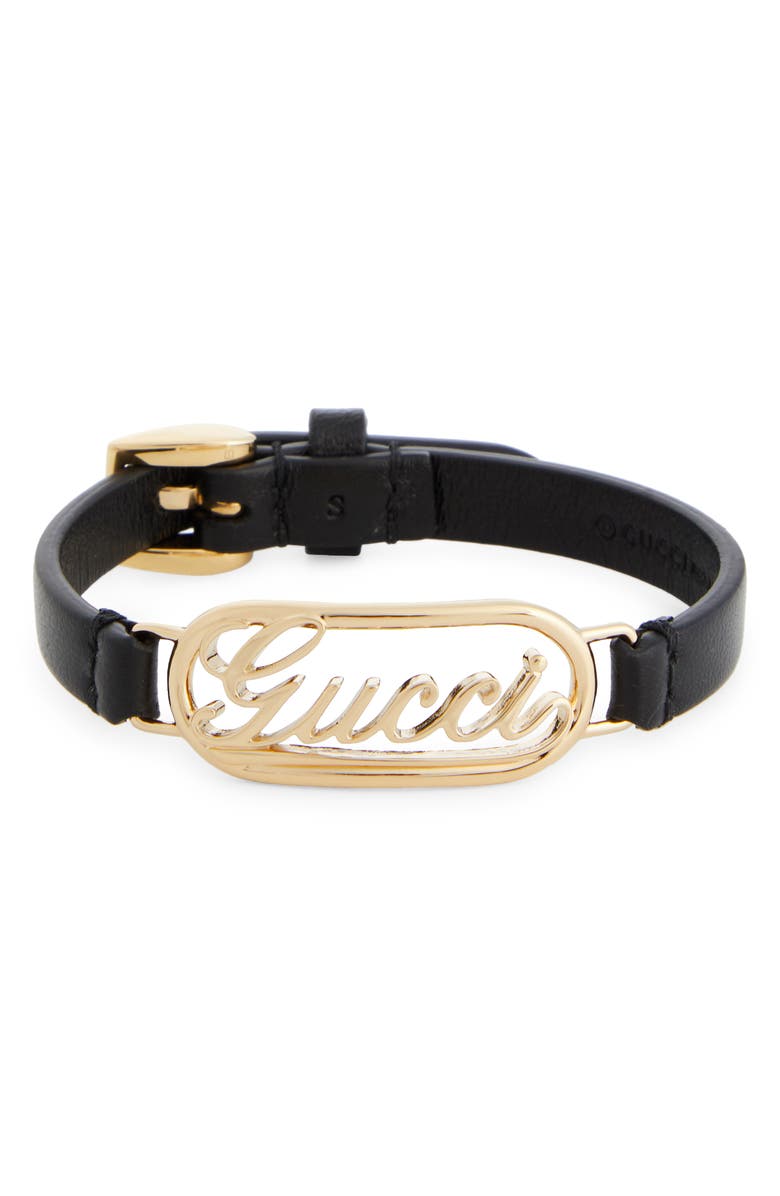 Gucci Script Logo Leather Bracelet, Main, color,