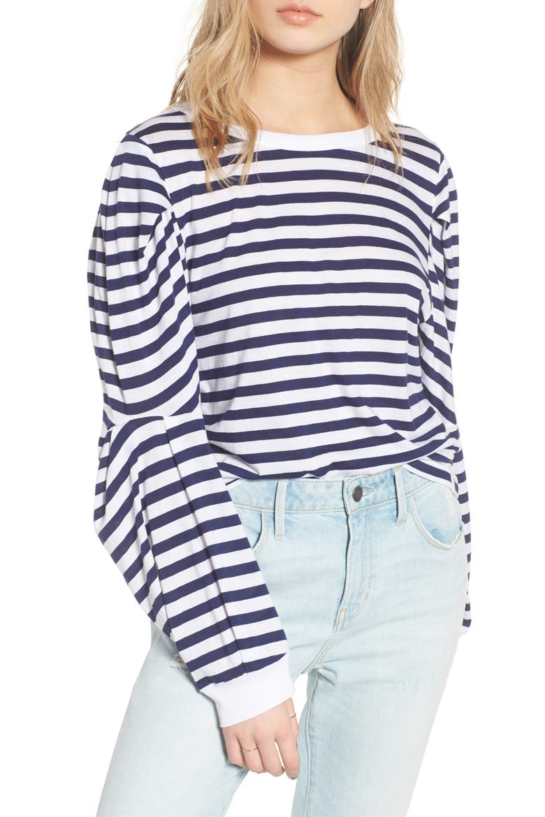 Voluminous Sleeve Tee, Main, color, NAVY PEACOAT UNEVEN STRIPE