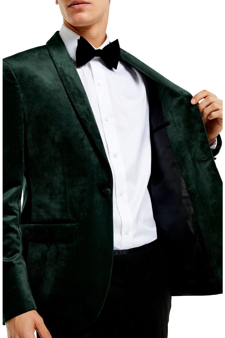 Velvet Skinny Suit Jacket, Alternate, color, GREEN
