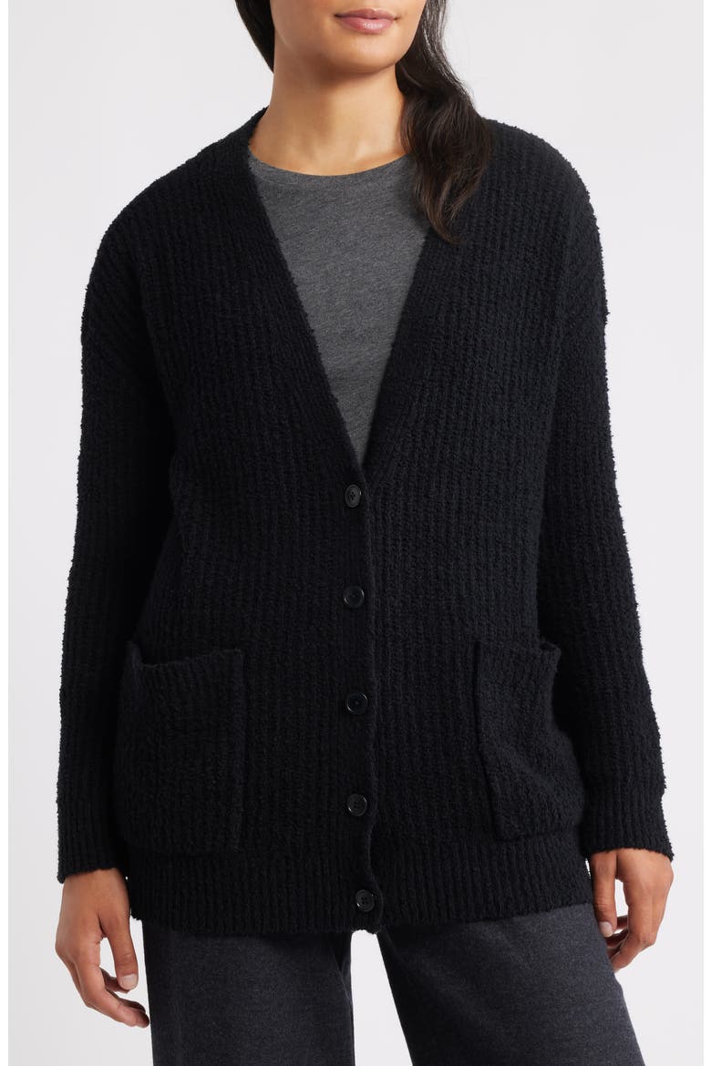 Ribbed Boyfriend Cardigan, Alternate, color, BLACK