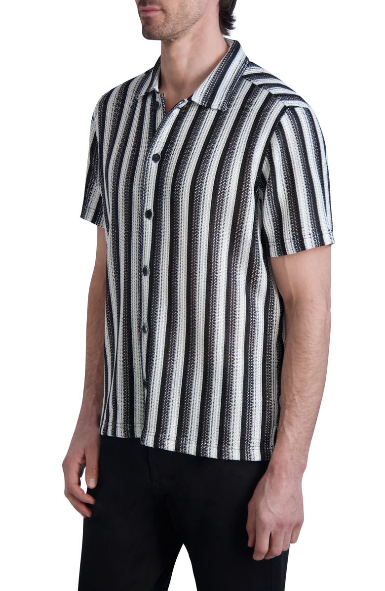 KARL LAGERFELD PARIS Stripe Knit Short Sleeve Button-Up Shirt, Alternate, color, 