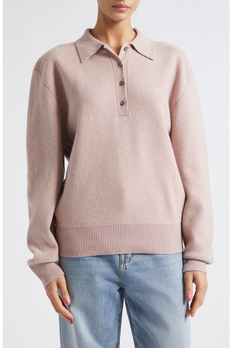 Compact Mouliné Polo Sweater, Alternate, color, PINK MELANGE