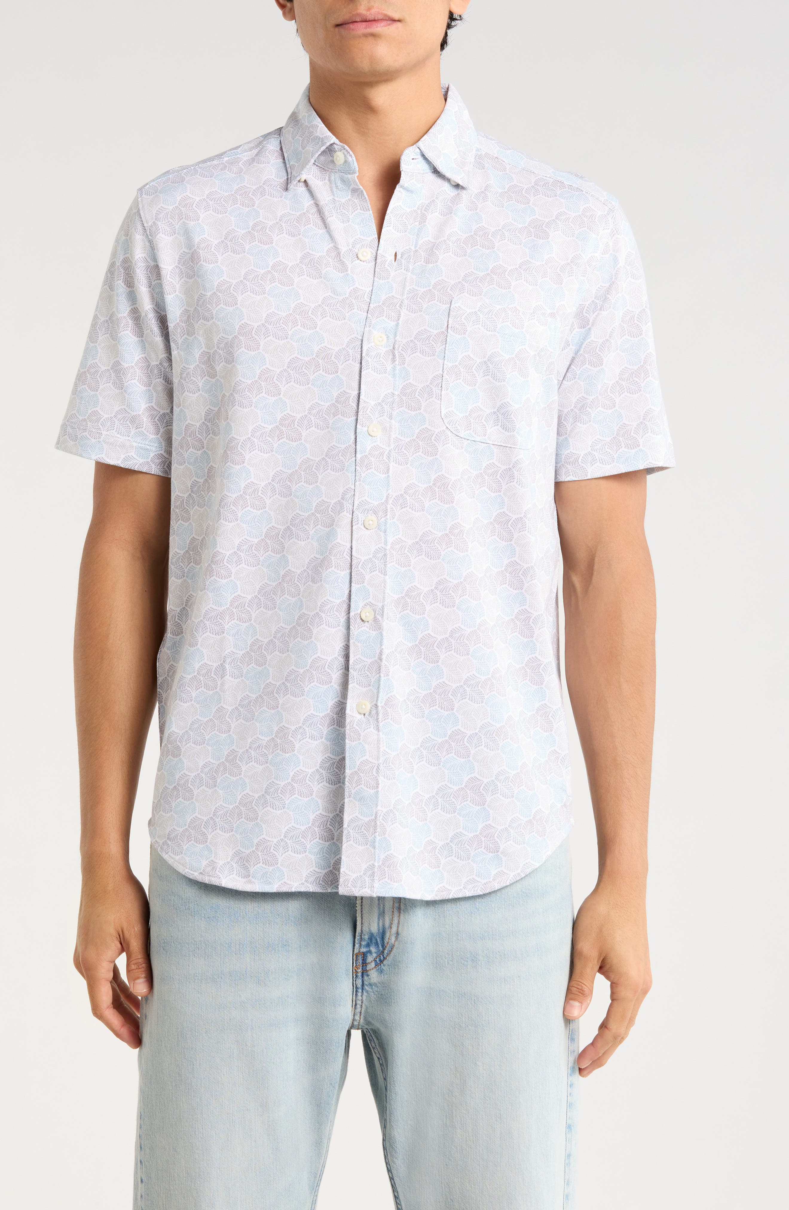 Tommy Bahama Honeycomb Geo Print Short Sleeve Button-Up Shirt