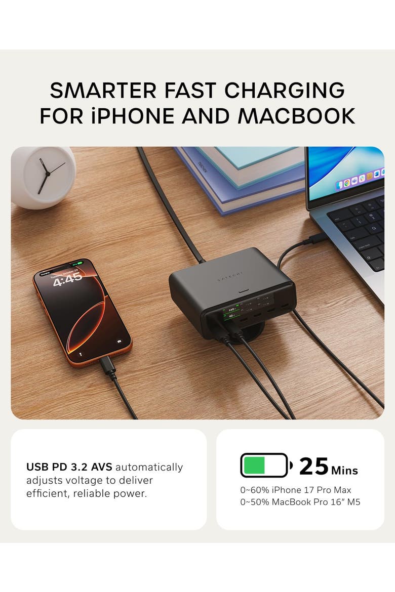 ChargeView 240W 6-Port USB-C GaN Desktop Charger with On-Demand LCD Display, Alternate, color, Space Black
