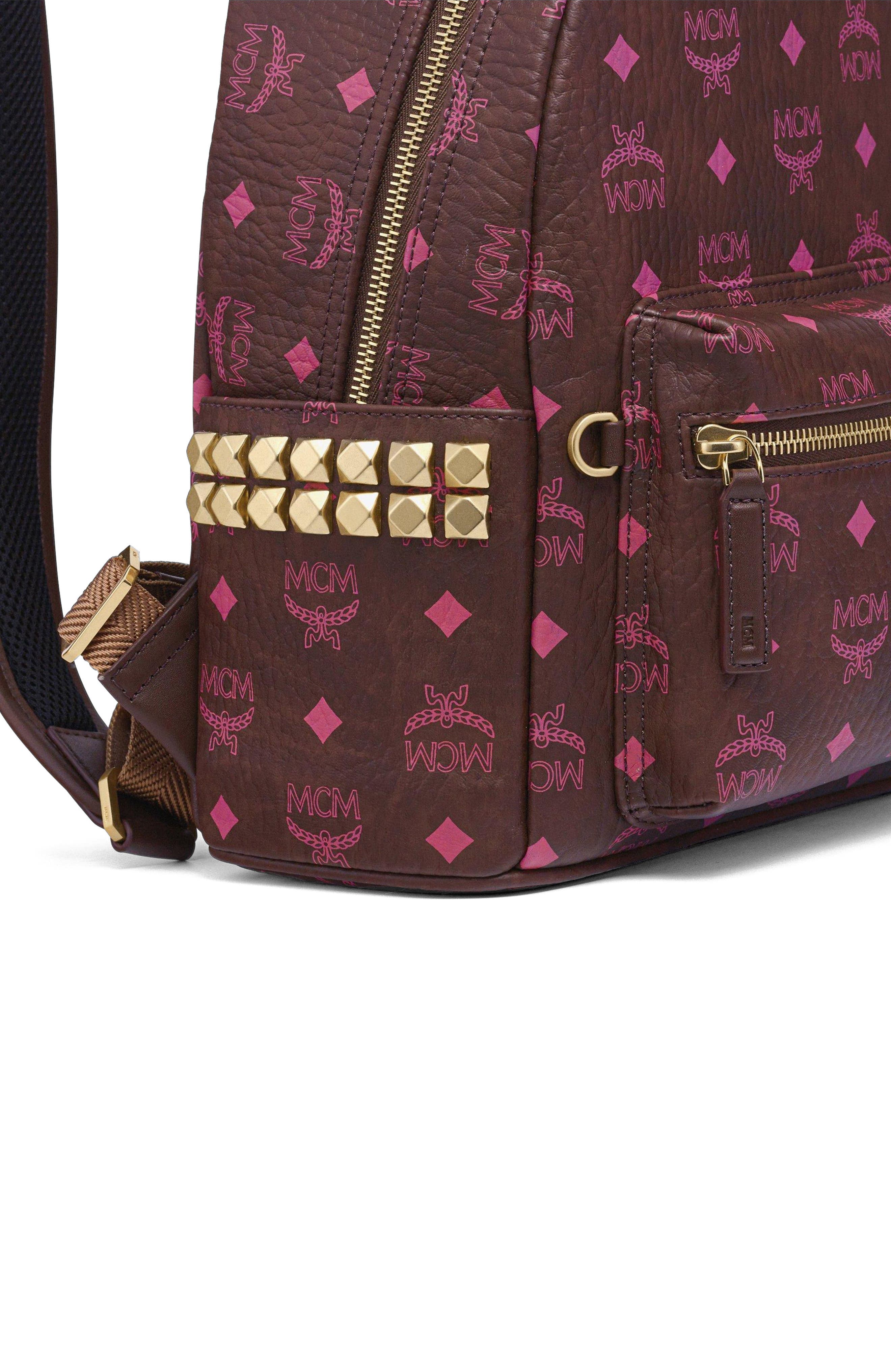 MCM Small Stark Side Studs Backpack in Visetos, Alternate, color, Cinnamon