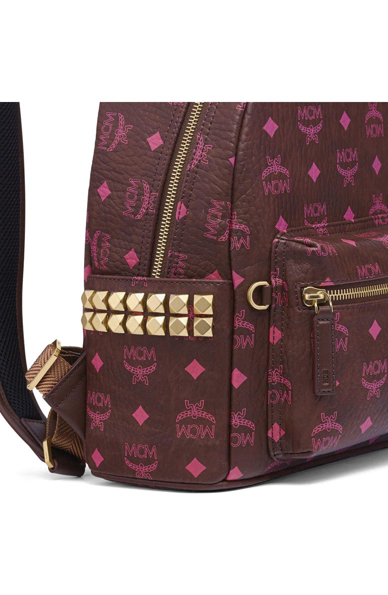 MCM Small Stark Side Studs Backpack in Visetos, Alternate, color, Cinnamon