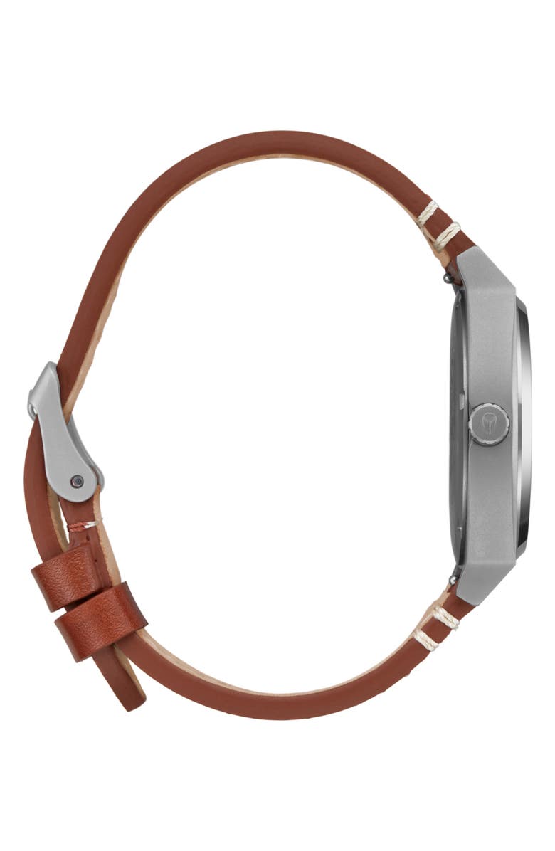 Nixon Time Teller Leather Strap Watch, 37mm, Alternate, color, Gunmetal / Basalt / Sienna
