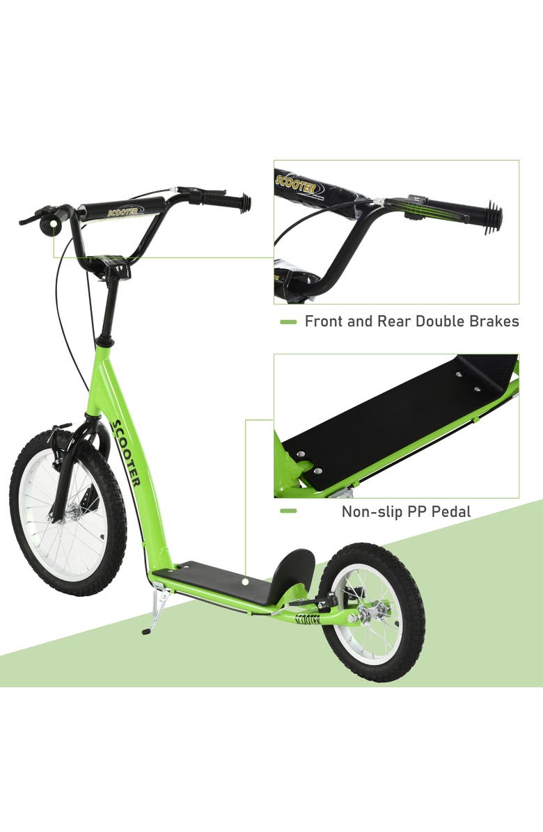 Aosom Youth Kick Scooter with Adjustable Handlebar, Dual Brakes, Inflatable Wheels, Alternate, color, Green
