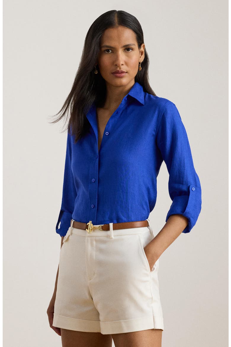 Karrie Linen Button-Up Shirt, Alternate, color, CRUISE ROYAL BLUE