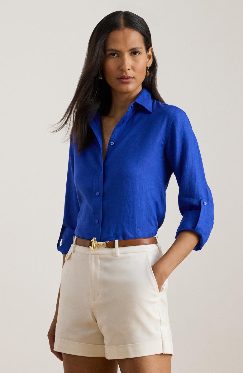 Lauren Ralph Lauren Karrie Linen Button-Up Shirt, Alternate, color, Cruise Royal Blue