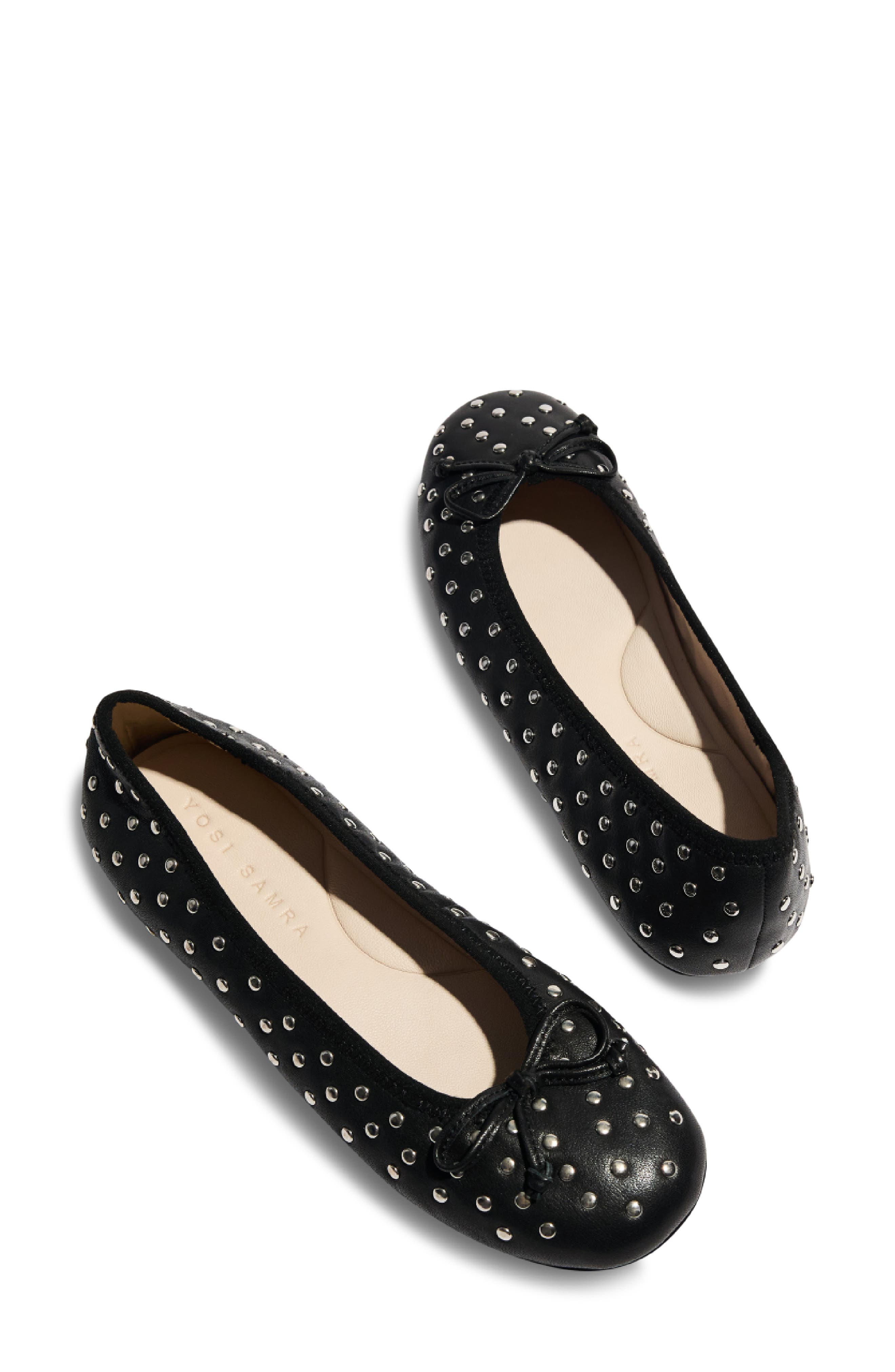 Yosi Samra Stella Stud Ballet Flat, Alternate, color, Black